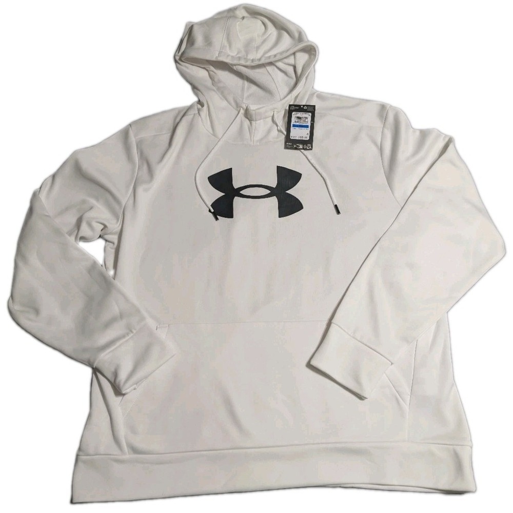 Under Armour Womens XL Rival Fleece Big Logo Hoodie White Pullover‎ NWT